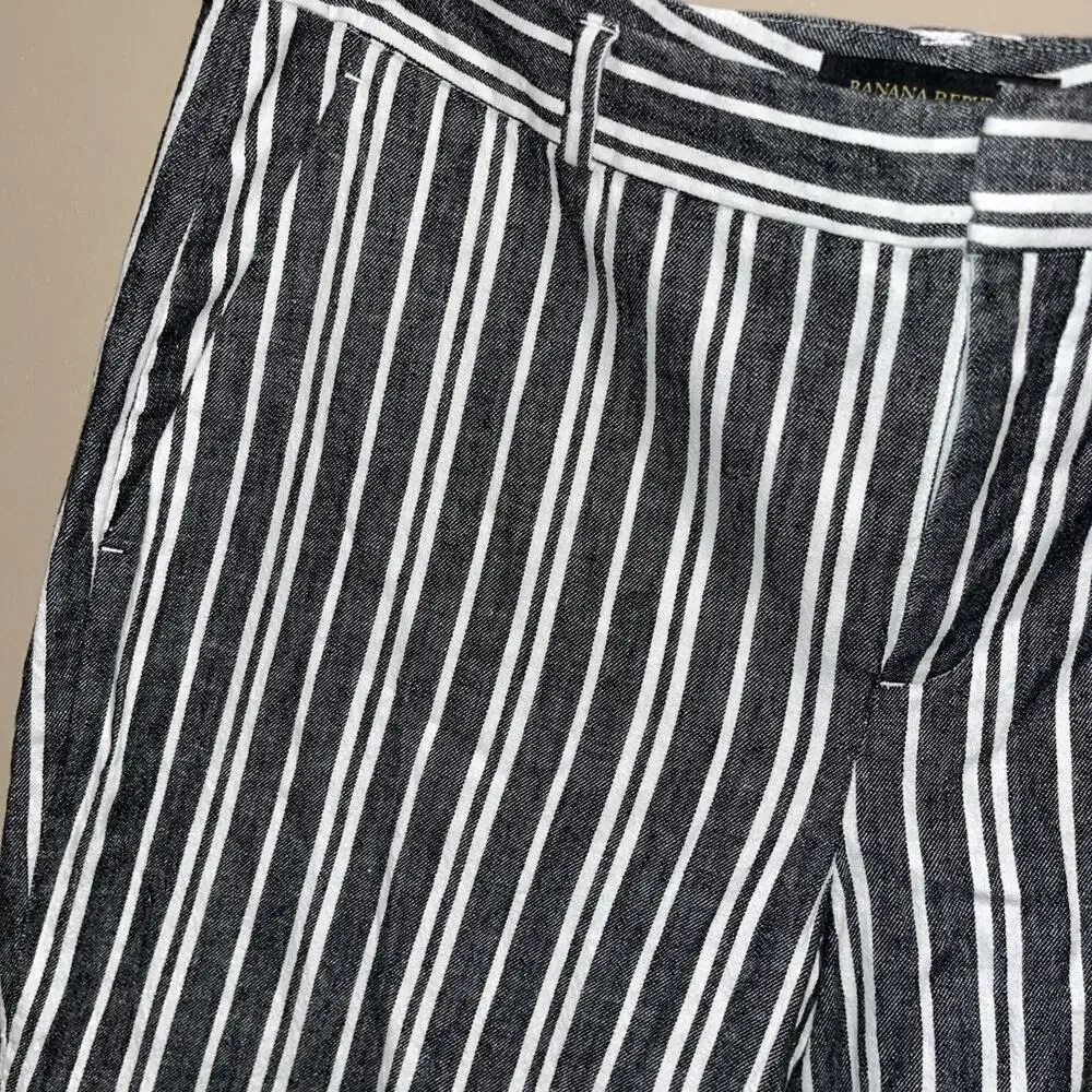 Banana Republic Avery Pants Linen Cotton Stretch Striped Grey White Womens 10